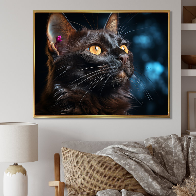 «Burmese Beauty Black Cat», reproduction sur toile, H 12 po x l 20 po x P 1 po, Cadre flottant doré