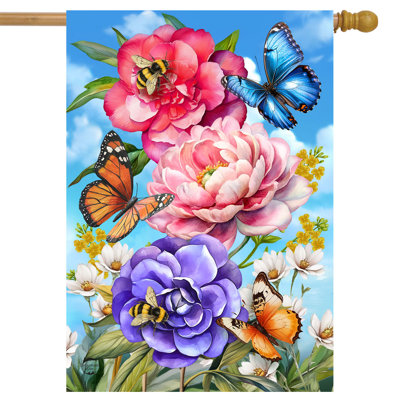 Drapeau de maison papillons et pivoines