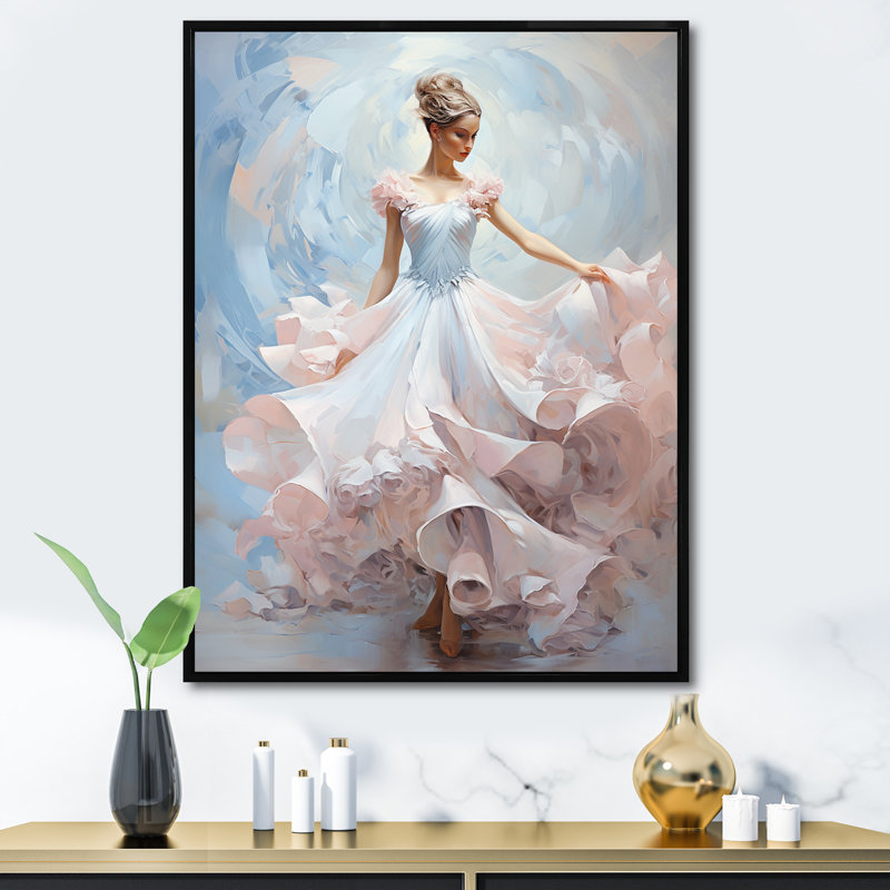 «Blue Woman Ballet Solitude II - Abstract Spirals», art mural, Cadre flottant noir, H 20 po x l 12 po