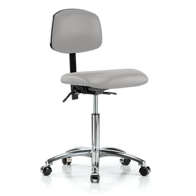 PERCH Chrome Laboratory Chair with Adjustable Back Support | Medium Bench Height 20-27"