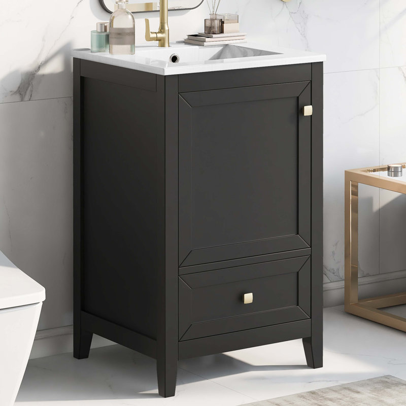 Meuble-lavabo de 20 po avec lavabo, armoire de salle de bain avec porte à fermeture douce, support de rangement et tiroir