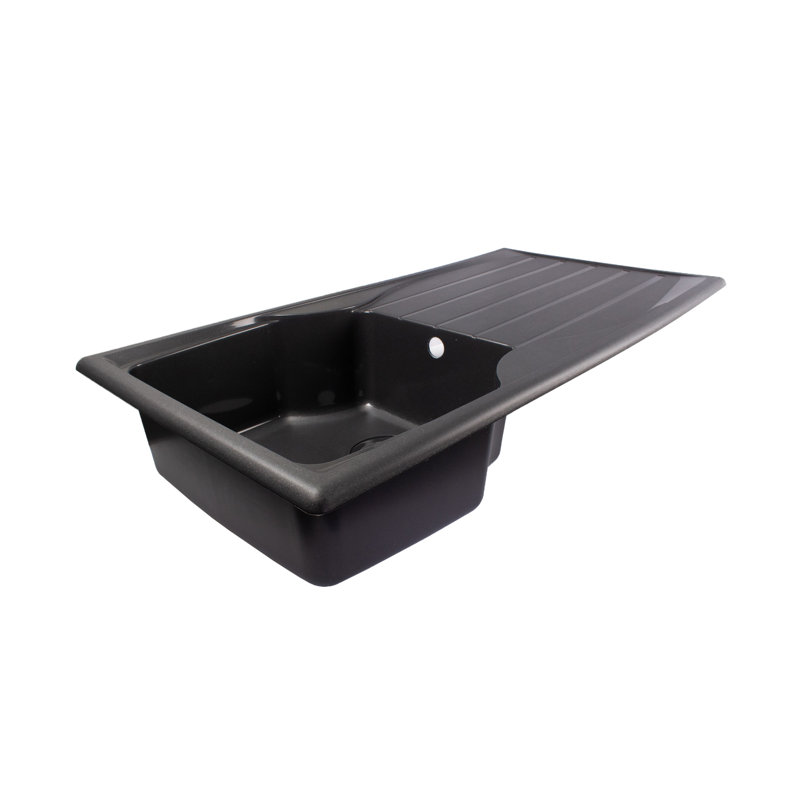 Belfry Kitchen Dubish 19.6mm W Single Bowl Fibreglass Drop-In Kitchen Sink, Black