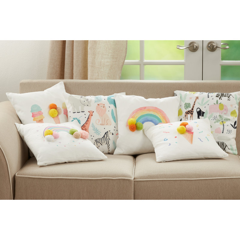 Multicolor Ice Cream Cone Pom Pom Kids Throw Pillow