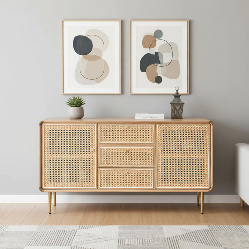 Buffet en rotin simple en bois massif, 30.71" H x 55.11" W x 17.71" D