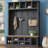 Farmhouse Hall Tree with 13 Compartments and Wide Bench (Black)-1860025516