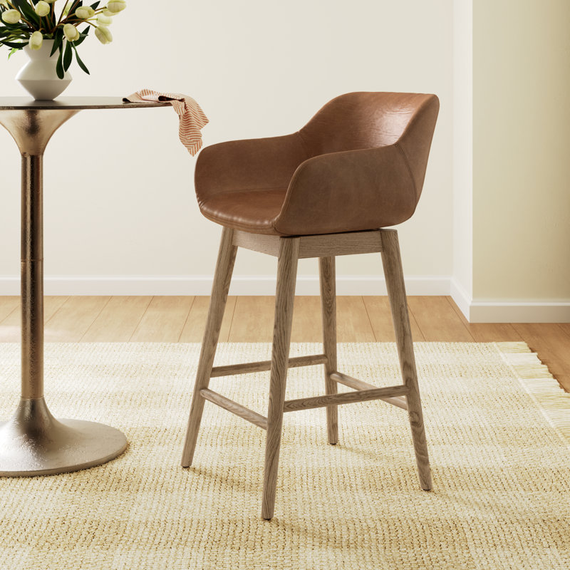 Bahari Leather Swivel Stool, Sonoma Chestnut/Genuine Leather, Amber Ash, Counter Stool (26.5" Seat Height)