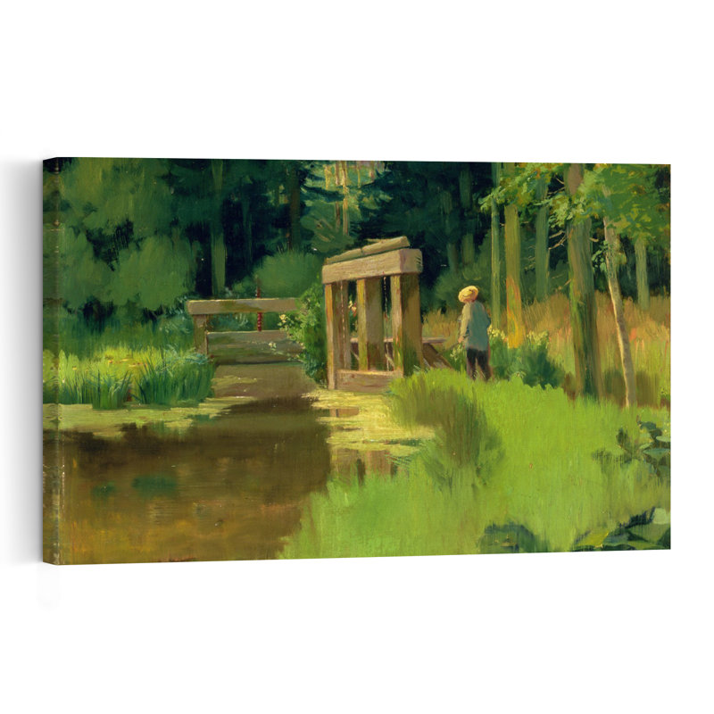 Dans un parc, impressionniste, abstrait, paysage contemporain, affiche murale, H 24 po x l 36 po