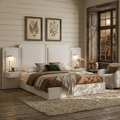 3-Piece Upholstered Bedroom Set: Queen Velvet Pneumatic Lift Storage Bed with Floating Nightstands & LED Lights