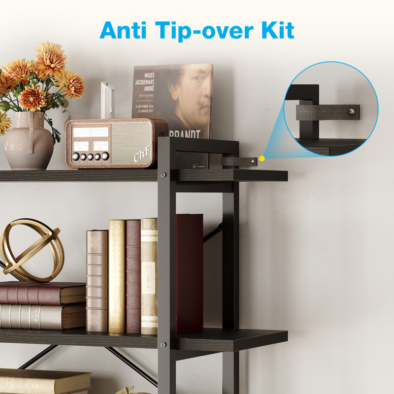 Garrison 69"H X 43"W 5-Tier Wood Vintage Industrial Etagere Bookcase（Set Of 2）, Black, (5 Shelves) 68.5"H x 42.9"W x 11.8"D