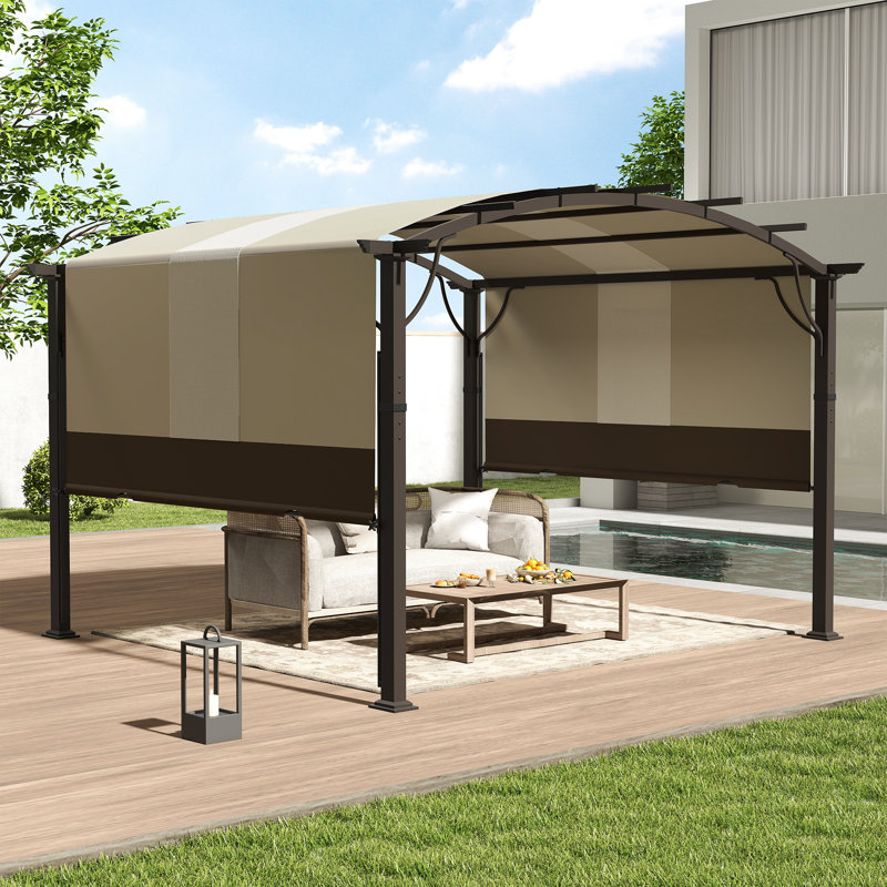 Pergola en aluminium avec auvent, Auvent brun / cadre brun, H 91,30 po x l 139,80 po x P 139,80 po