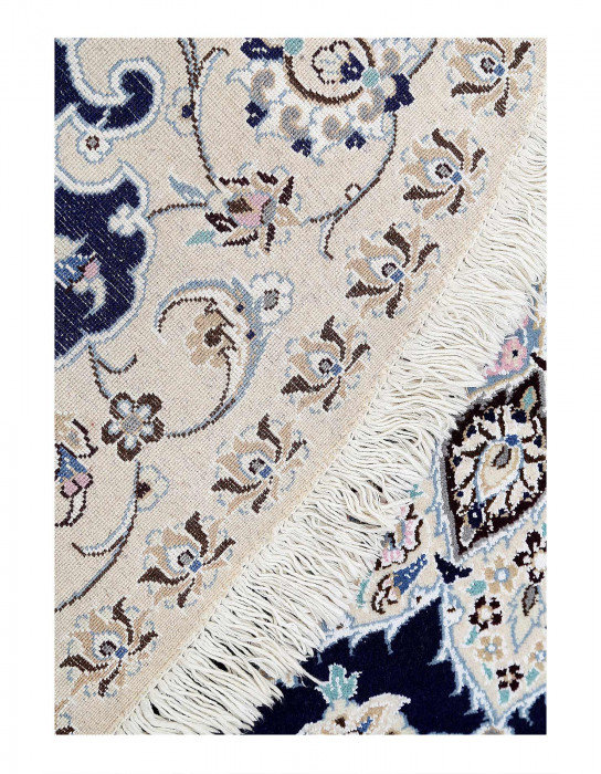 Tapis unique en laine et en soie bleu marine Peadon 7 pi x 7 pi Peadon