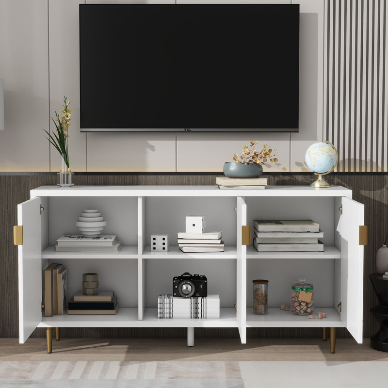 Meuble télé avec portes et tablettes réglables, Blanc