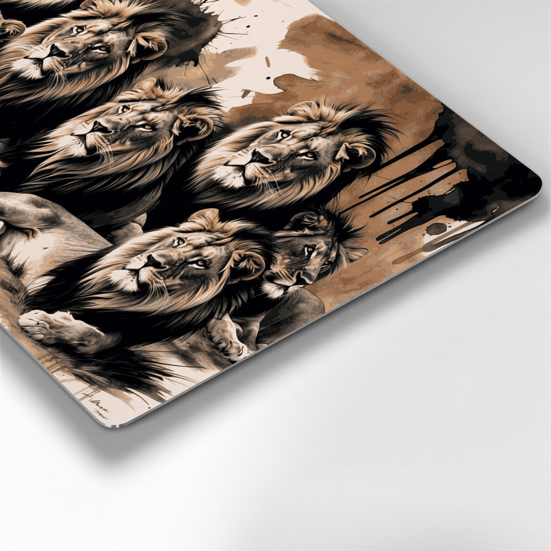 «Big Cats Lions», art mural en métal noir, 12" H x 18" W