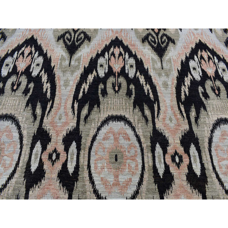 Tapis noué à la main 100% laine ikat ouzbek 9 pi 1 po x 13 pi noir 3777BFF2FDC94517A6CC34EEE83B0E3C