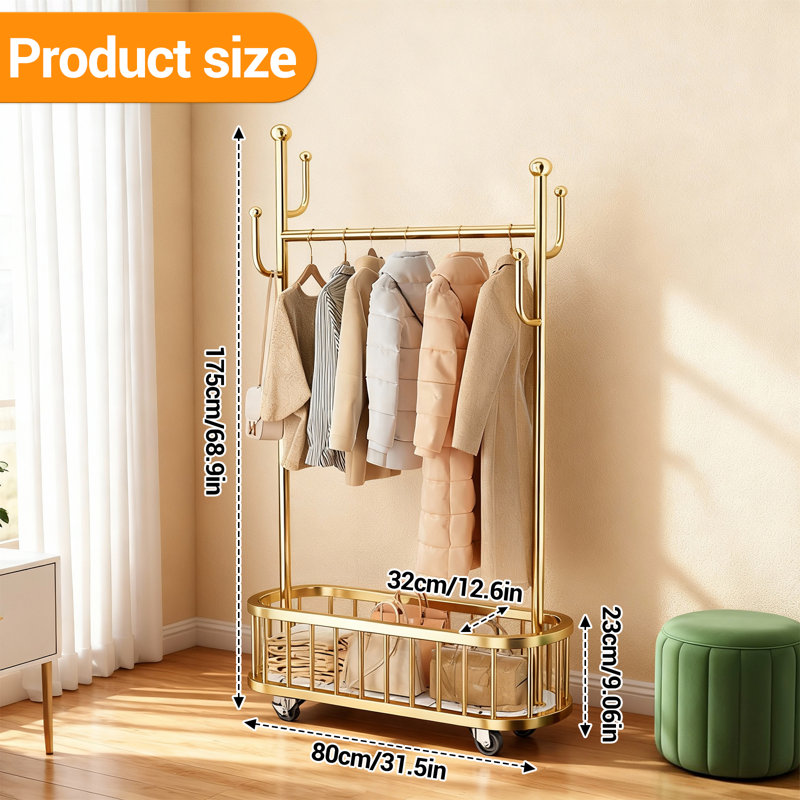 80cm Rolling Clothing Rack, Gold