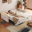 Canapé-lit modulaire en chenille blanc crème avec rangement-532480107