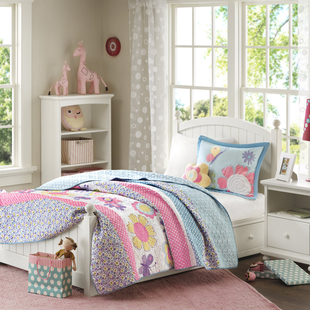  Crazy Daisy Multi-Colored Microfiber Reversible Modern & Contemporary Quilt Set Intelligent Design Kids 