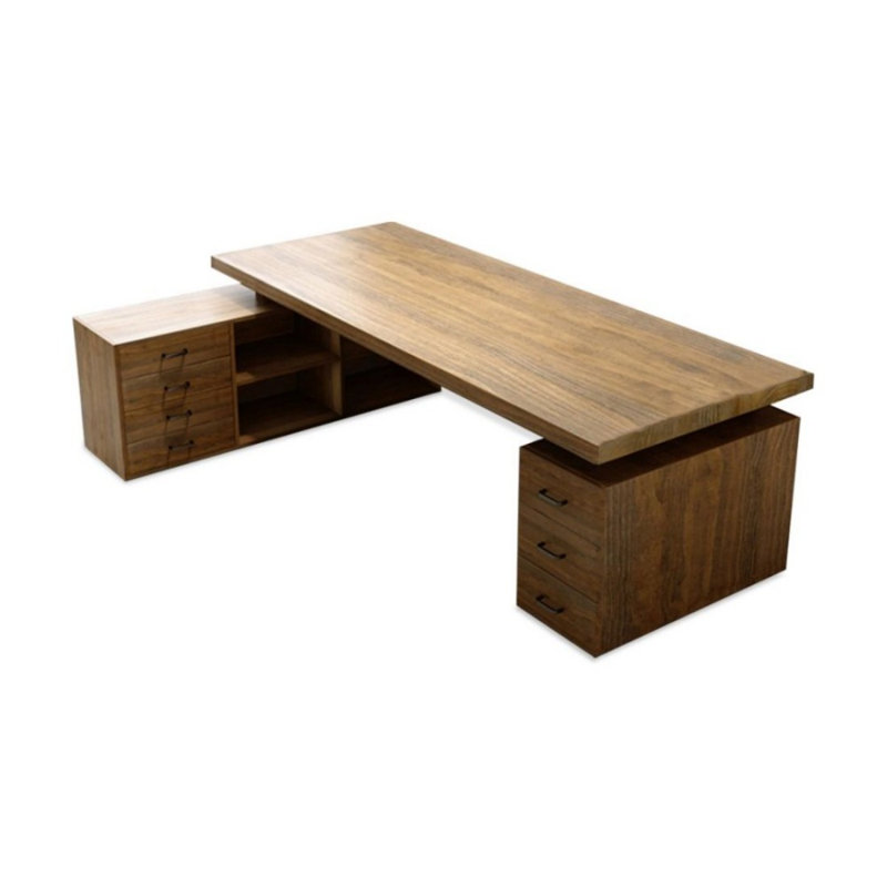 Bureau de direction en bois massif en forme de L avec tiroirs, H 29,53 po x l 70,87 po x P 51,18 po