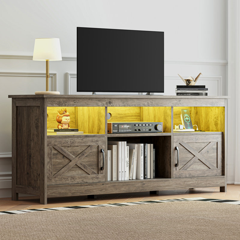 Meuble télé Mercato Modern Farmhouse, Gris, H 25,6 po x l 59 po x P 15,7 po