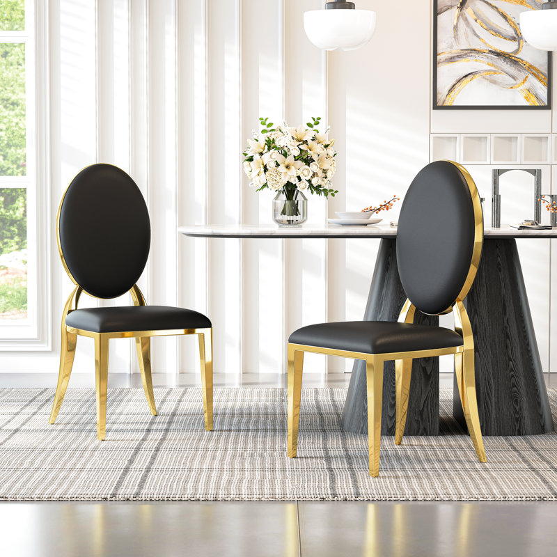 Chaise d'appoint en acier inoxydable Carterville, Noir, Doré