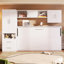 Lit simple avec table intégrée, tablettes ouvertes et tiroirs de rangement, blanc - idéal pour optimiser l'espace, compartiments supplémentaires, garde-robe