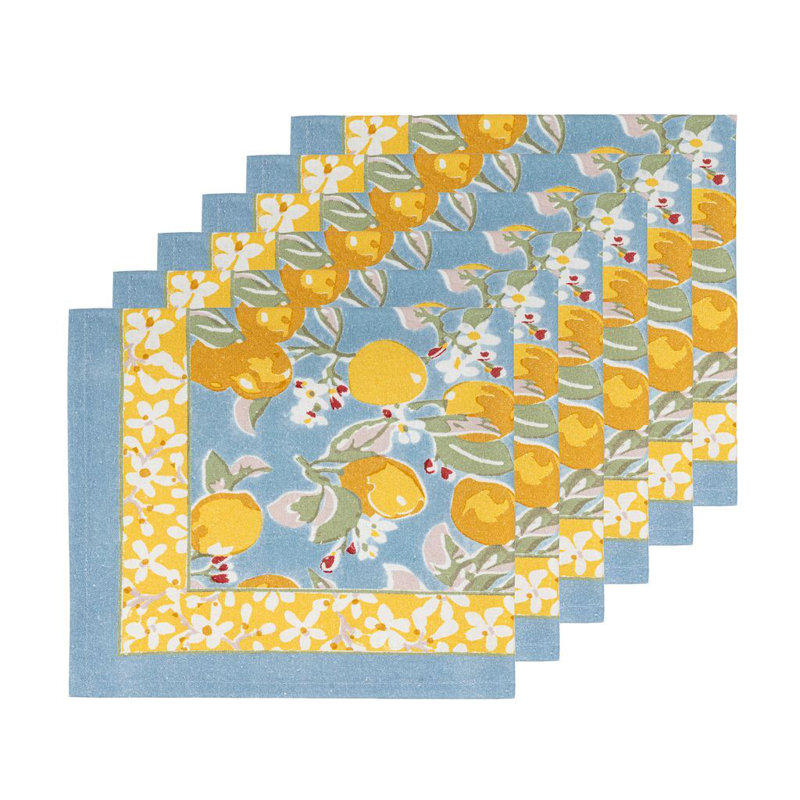Citron Linen Floral Square Napkin, Blue/Yellow