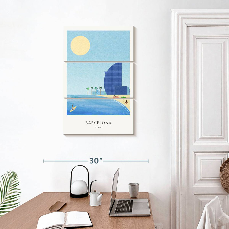 Affiche de voyage rétro Nicci Barcelona Beach, H 32 po x l 20 po
