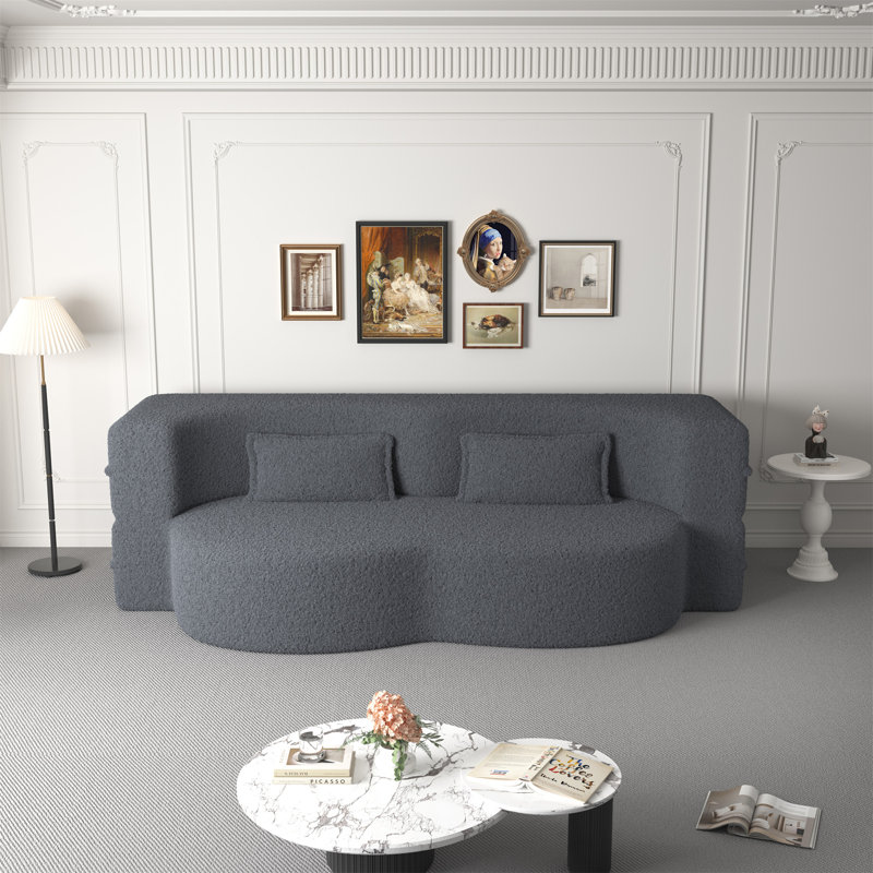 Canapé moderne avec 2 coussins, Tissu gris