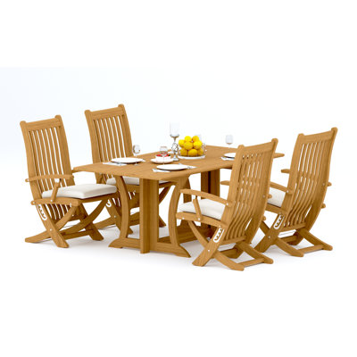 7 Pcs Grade-A Teak Wood Dining Set: Warwick Console Folding Rectangle Table And 6 Warwick Reclining Arm Chairs #11Wa1506