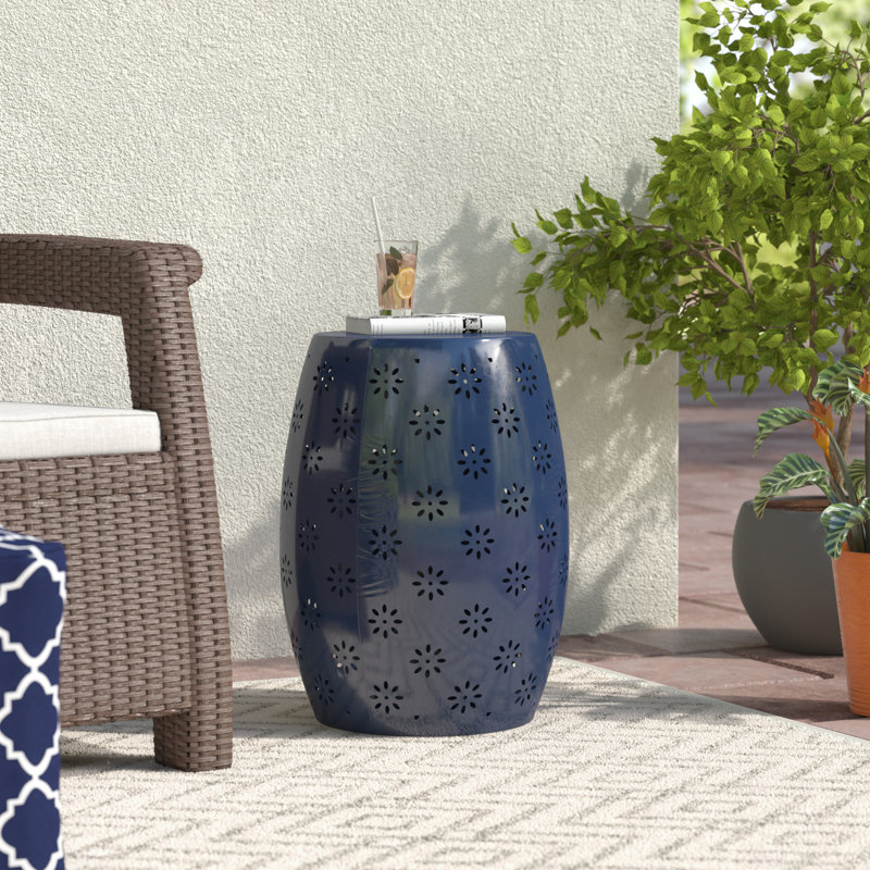Pastrana Round Metal Outdoor Side Table , 17.75'' in. W 12.25'' in. D, Dark Blue