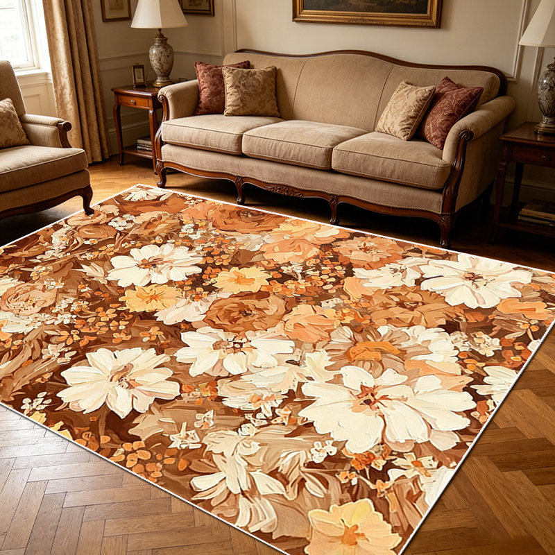 1PC Vintage Warm Tone Dried Wild Floral Bohemian area rugs, Soft and Comfortable, easy-to-maintain, machine washable Indoor floor mat, suitable for living room, bedroom, dining area, entryway, back patio, sunroom, balcony, Home Decor, Outdoor Decor.