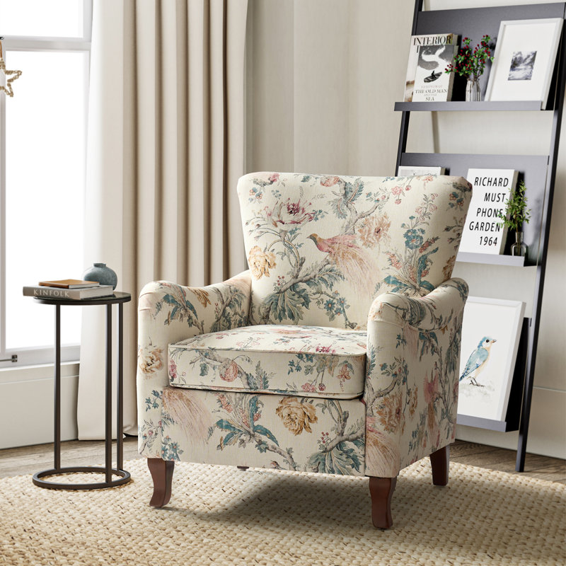 Alikah Armchair with Floral Fabric Pattern, Bird Polyester Blend