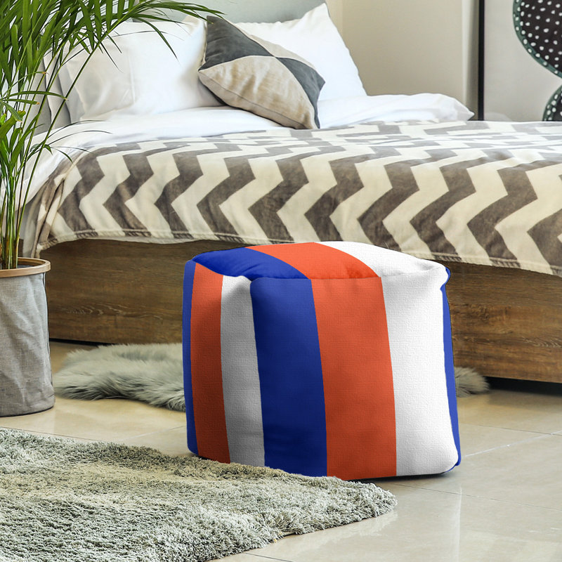 Repose-pieds cube à rayures de floride, H 13 po x l 13 po x P 13 po, Bleu / Orange / Blanc