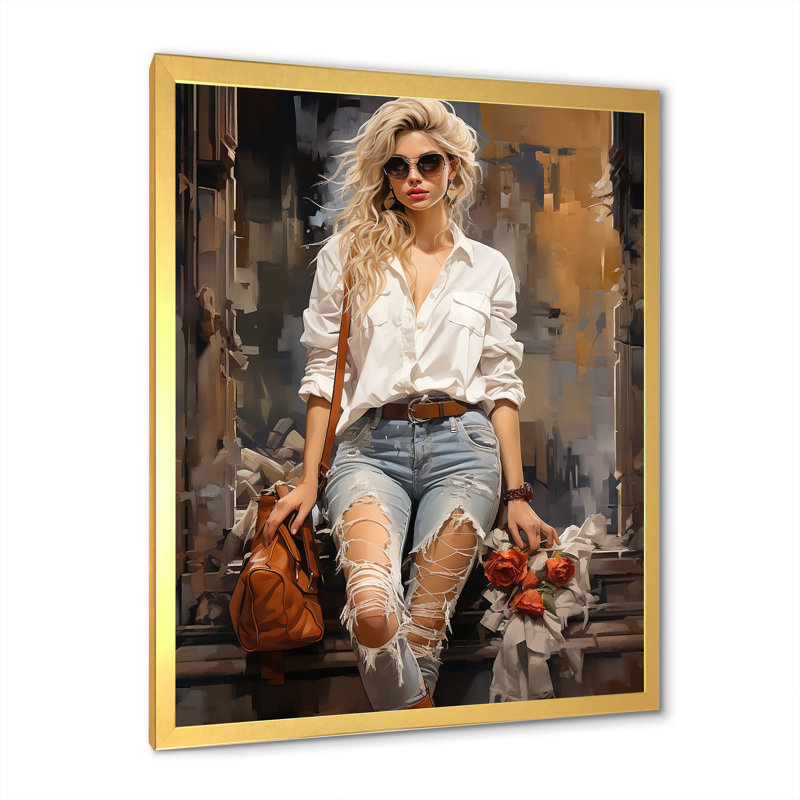Fashion Fashion Denim Woman II - imprimé, Cadre doré simple, H 20 po x l 12 po x P 1 po
