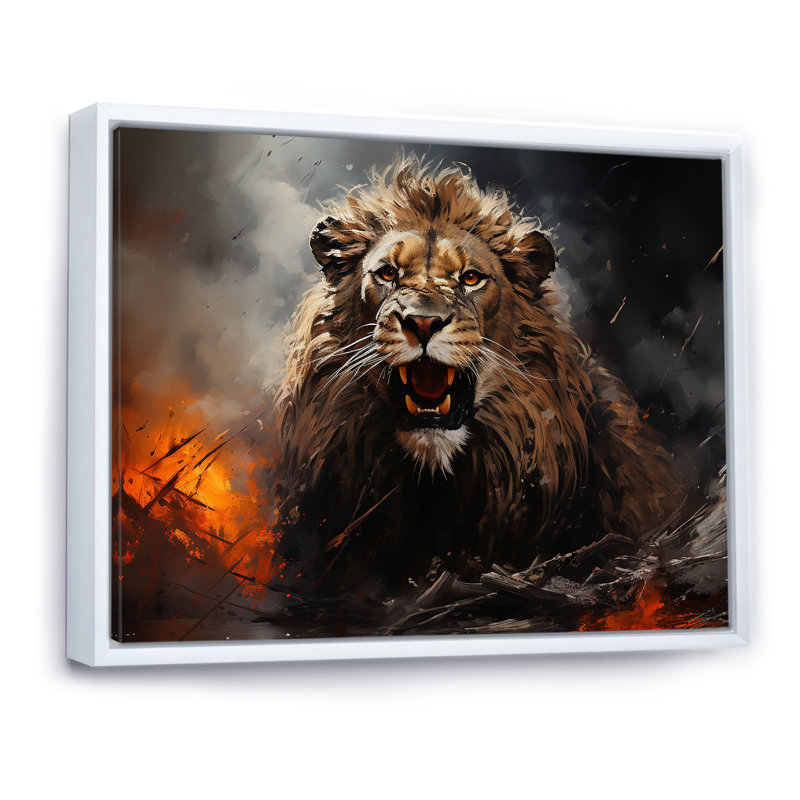 «Feral Passion Roar Lion» sur toile, Cadre flottant blanc, H 30 po x l 40 po x P 1,5 po
