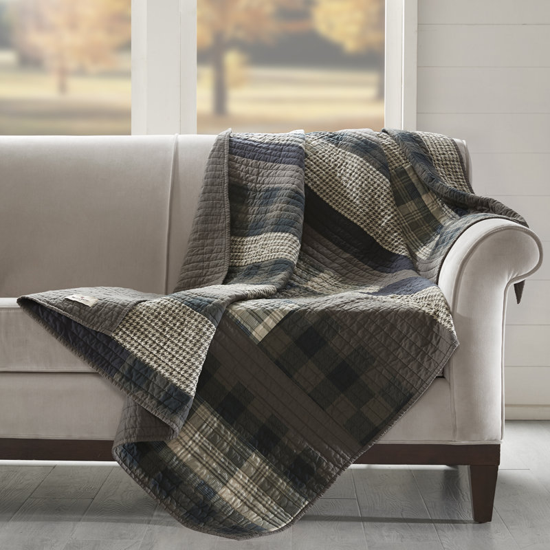 Plaid Striped Reversible Cotton Throw in Taupe - 50"x70"