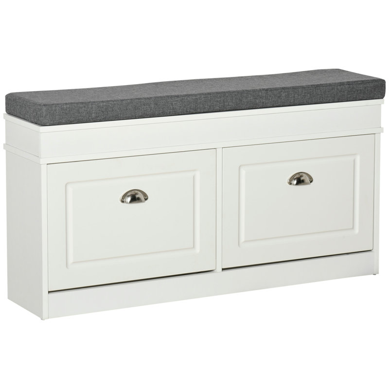 Banc pour hall d'entrée, banc avec étagère à chaussures moderne, rangement avec 2 tiroirs, Blanc
