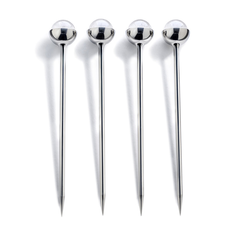 Silver Crystal Embellished Cocktail Picks Set of Four