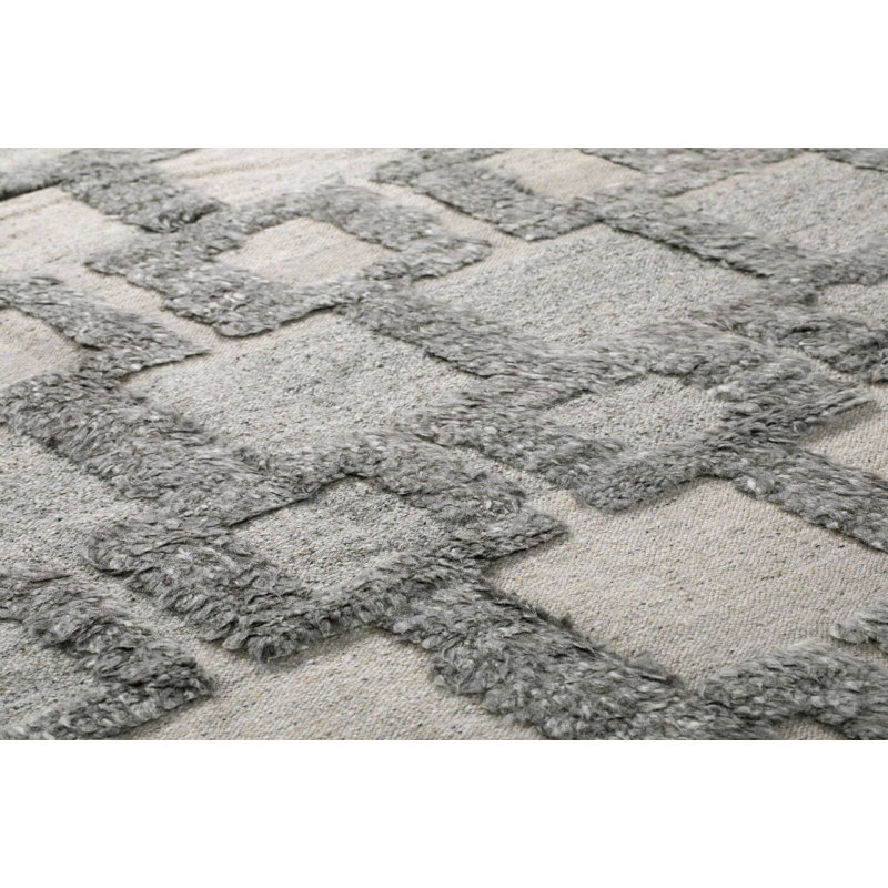 Tic Tac Flatweave Wool Geometric Area Rug in Charcoal/Beige, Rectangle 8' x 10'