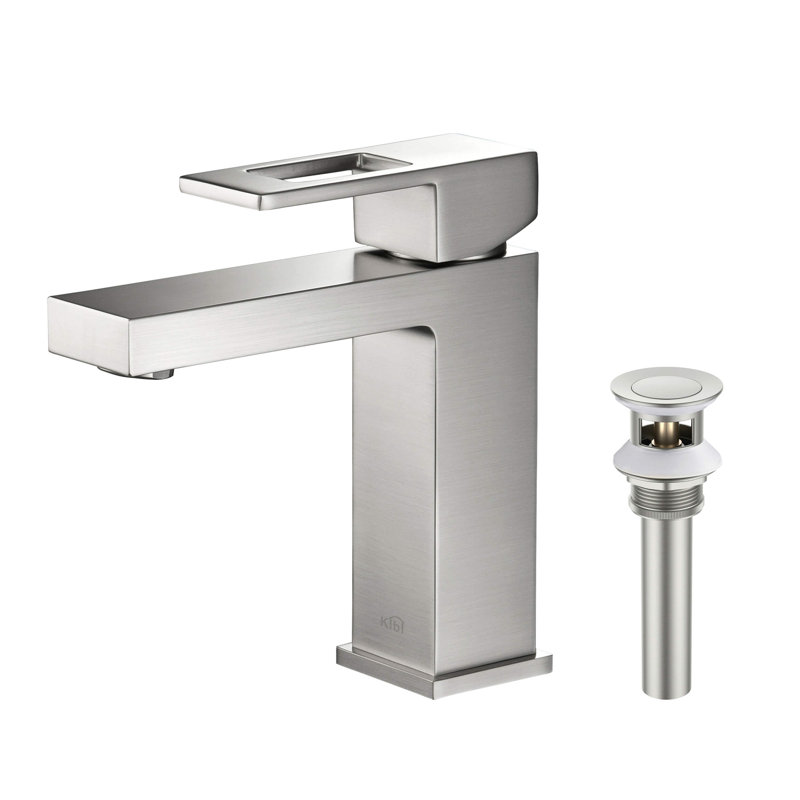 Cube Single-handle Bathroom Faucet, Brushed Nickel, Drain Assembly Included