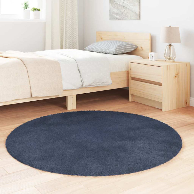 Shaggy Rug High Pile NAVARRA Navy Polyester, Round 120cm