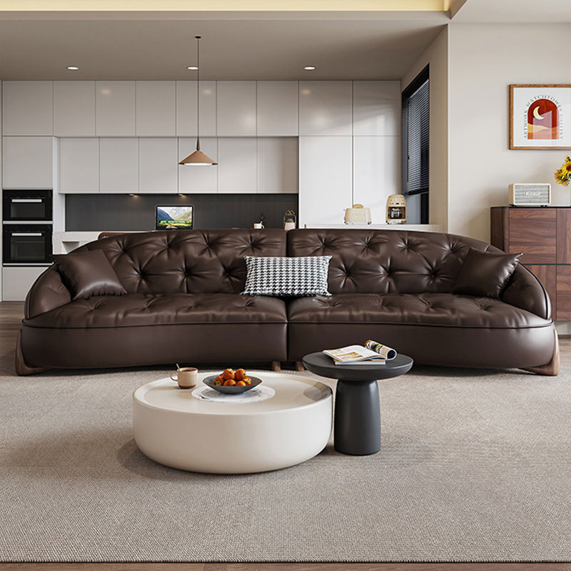 Dark Brown Genuine Leather Modular Sofa cushion couch, 31.5" H x 98.43" W x 45.28" D, Dark Brown
