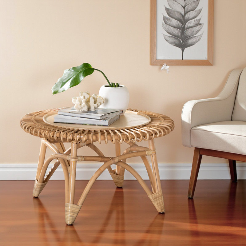 Table basse en rotin naturel de style bohémien Bay, H 17,66 po x l 30,78 po x P 30,74 po