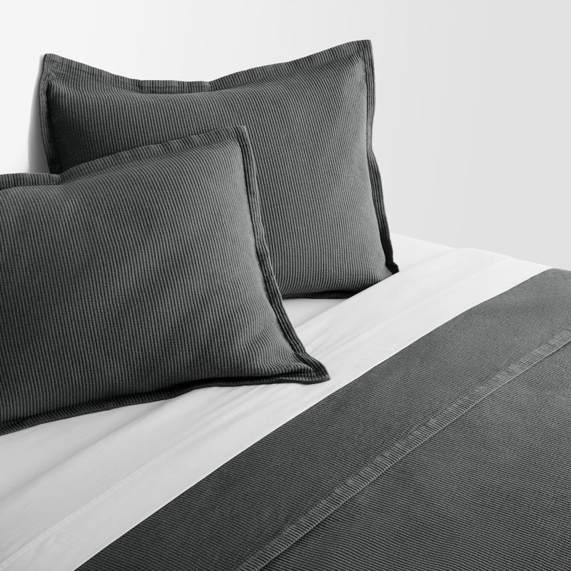 Ripple Coverlet Set, King Bedspread + 2 King Shams, Charcoal