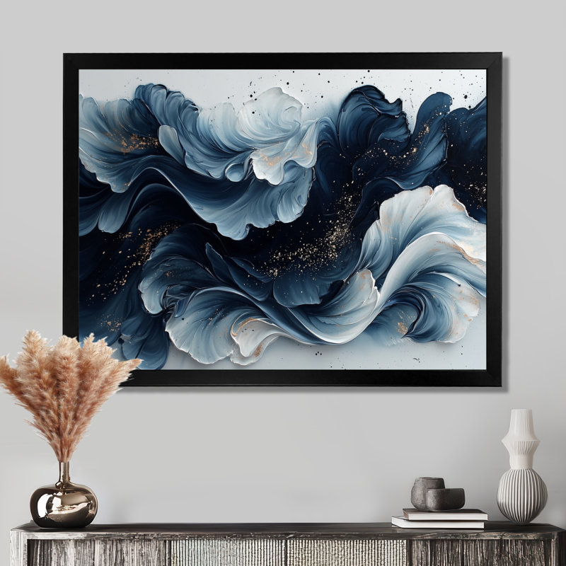 Encre monochrome Echo of River II - Op Art, art mural, Reproduction encadrée d'une seule photo, Noir, H 12 po x l 20 po