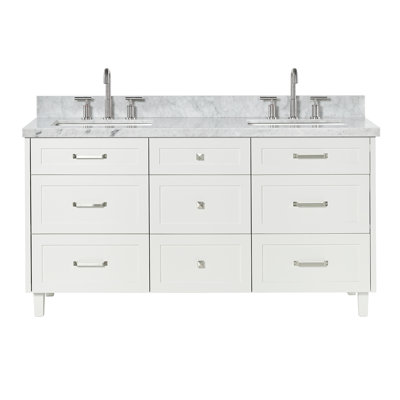 Ariel Monroe 67 Inch Double Rectangular Sink Bathroom Vanity With Italian Carrara Marble Countertop