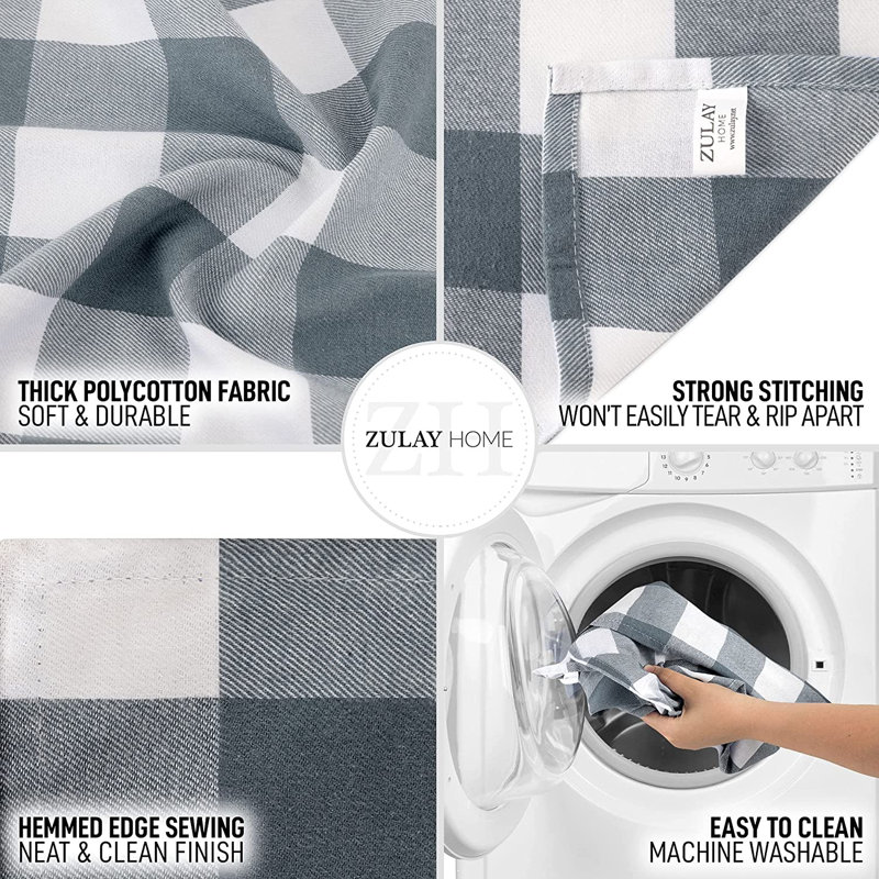 Zulay Home Table Runner Thick Poly Cotton Buffalo Plaid Table Runners 14"x72", Gray/White