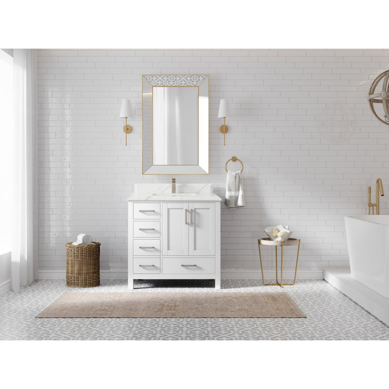 Malibu 36'' Single Bathroom Vanity with Quartz Top, Calacatta Laza