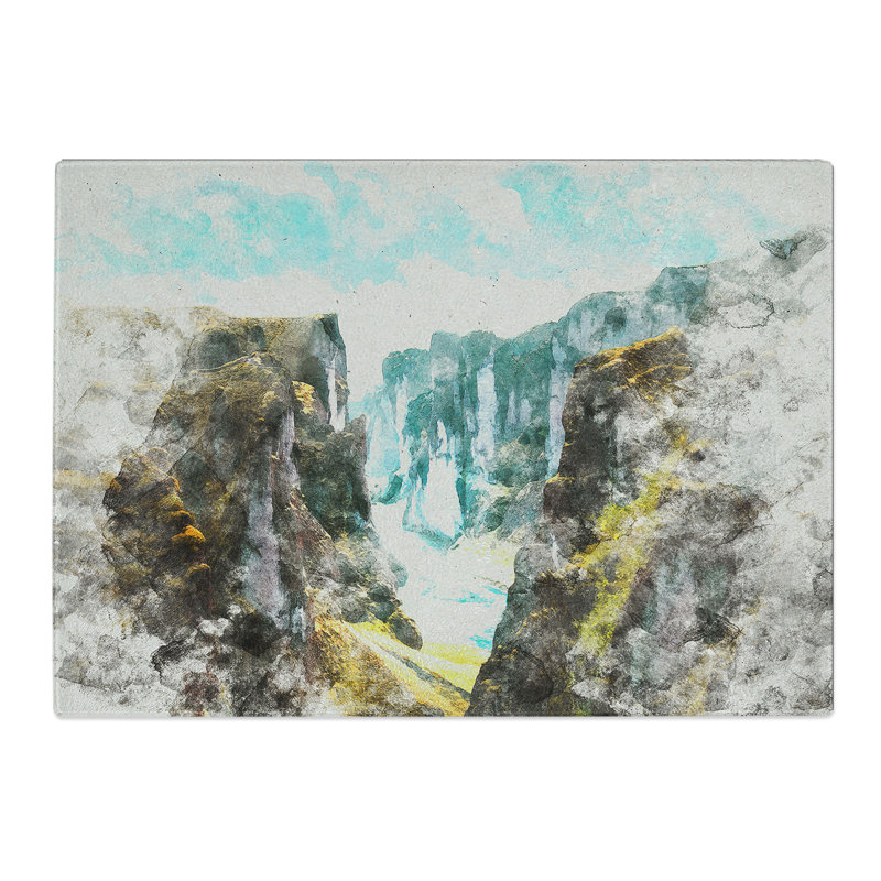 Ravine Between Mountains in Iceland Watercolour Chopping Board, 0.4cm H x 20cm W x 28.5cm L