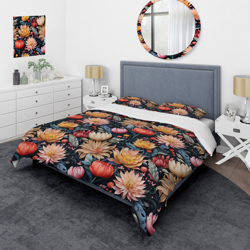 Motif floral Florescence - Ensemble de housse de couette floral - Polyester microfibre